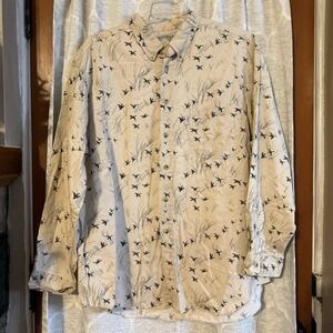 Roundtree & Yorke Auth Outfitters Men's XL Beige Navy Duck Print Button Up Shirt